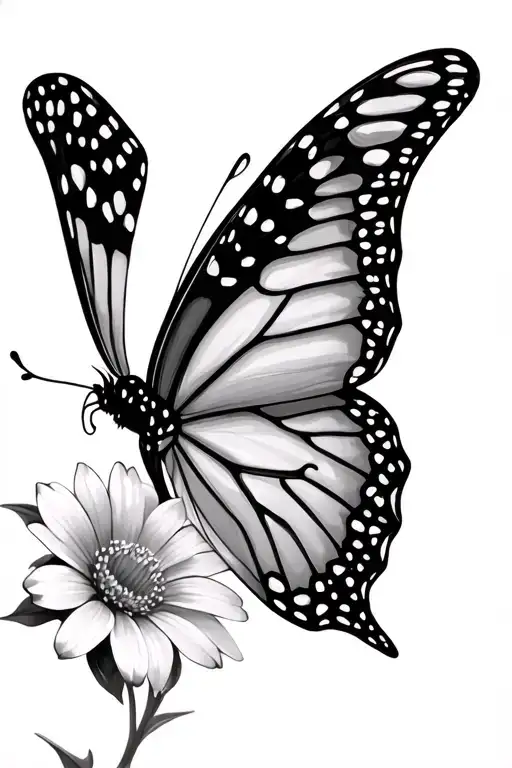 Half Monarch Butterfly Half Flowers