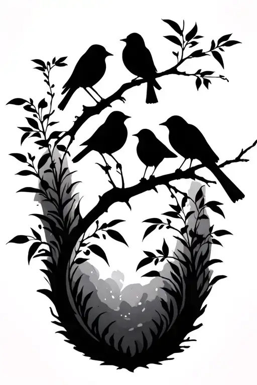 3 Little Birds Silhouette Above Knee On Branch