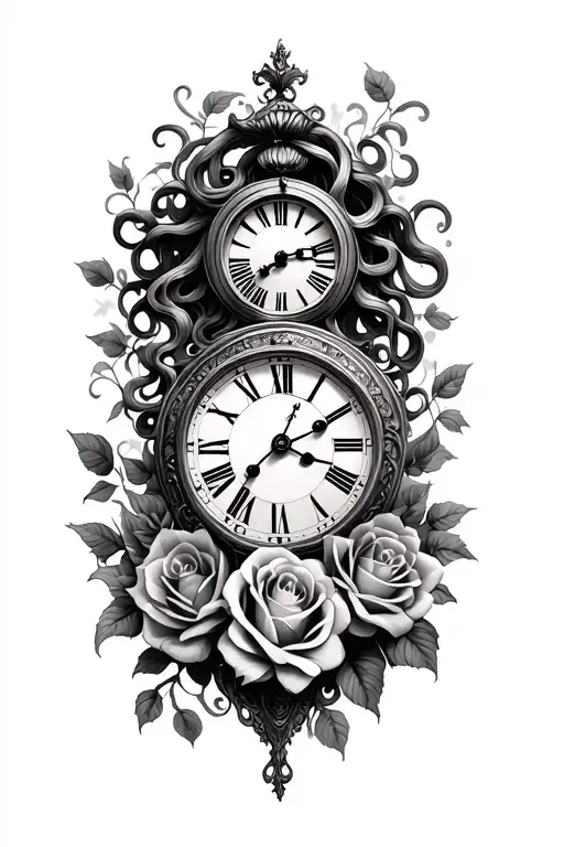 Clock And Roses And Medusa