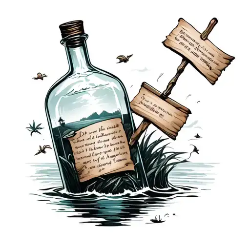 Message In A Bottle With Island And Sos Scroll