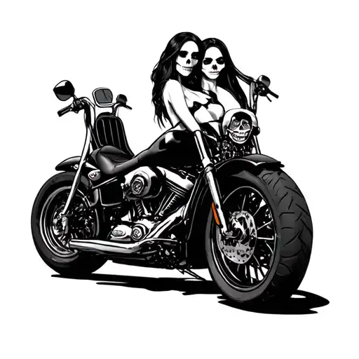 Skulls Sexy Harley Davidson Motorcycle Girl Sitting