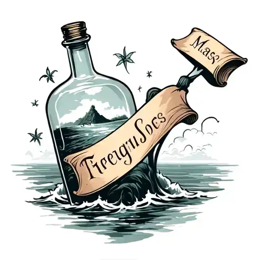 Message In A Bottle With Island And Sos Scroll