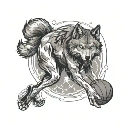 Full Body Wolf As A Basketball Player Wearing Number 4