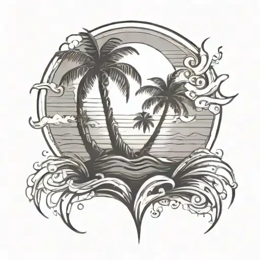 Sun Sea And Palm Tree Trunk