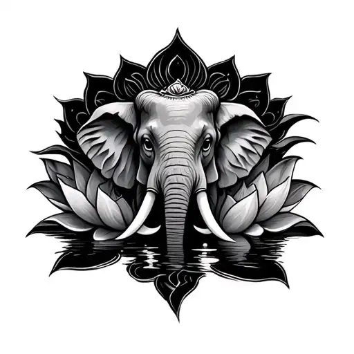 Lotus And Elephant Surrounded