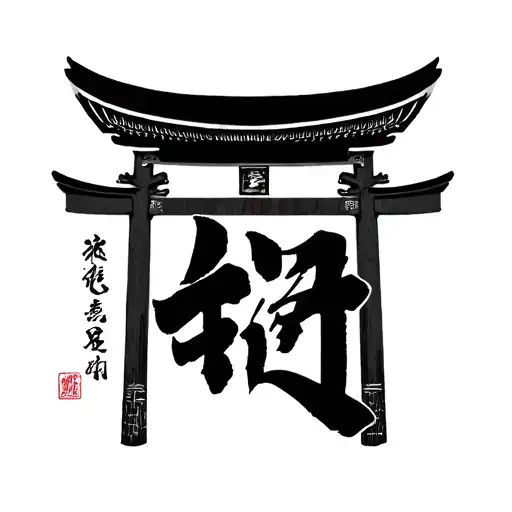 Design A Tattoo Of A Japanese Temple Gate With The Word 'Discipline' Written In Kanji Characters