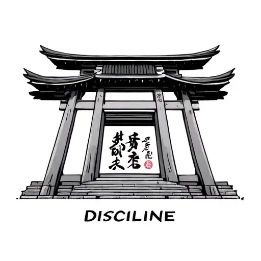 Design A Tattoo Of A Japanese Temple Gate With The Word 'Discipline' Written In Kanji Characters