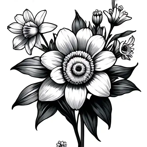 Daffodil And Forget Me Not And Daisy Flower