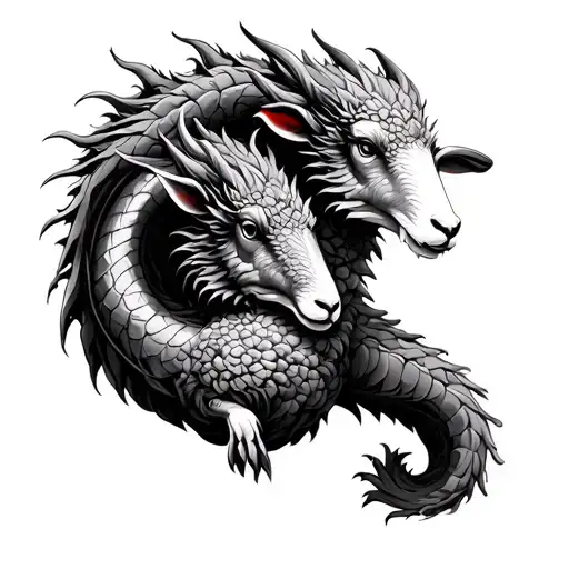 Sheep And Dragon Wrapped Together