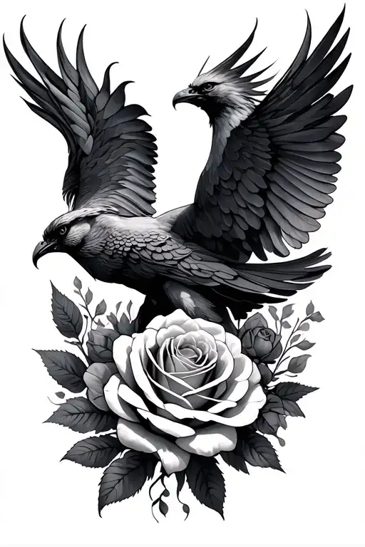 Roses With A Phoenix Flying