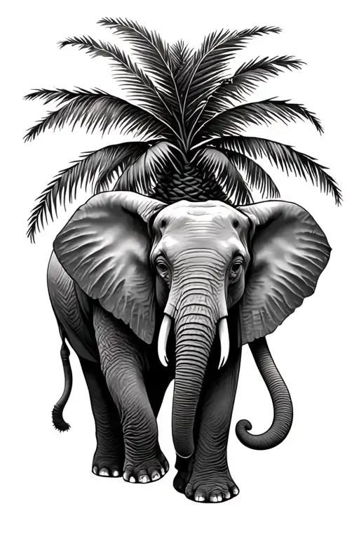 Elephant And Palm Tree