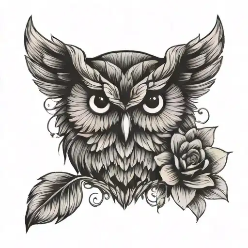 Owl With Flower Blooming