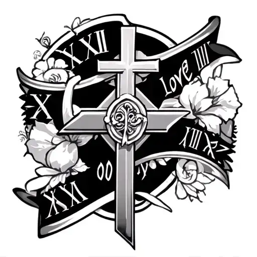 Fore Arm Sleeve With Roman Numerals And Tripple Cross And The Letter Love Yourz