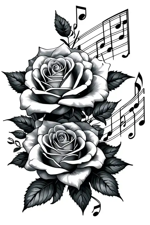 Roses And Music Notes Intertwined