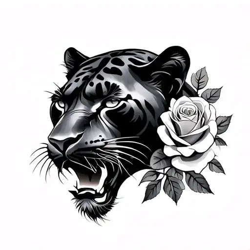 Panther Head With Roses