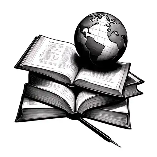 Stacked Books With Globe On Top And An Open Book