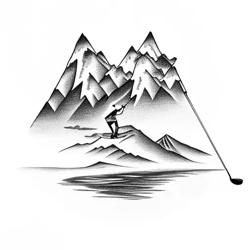 A Golfer Swinging A Club With Mountains And Lakes In The Background