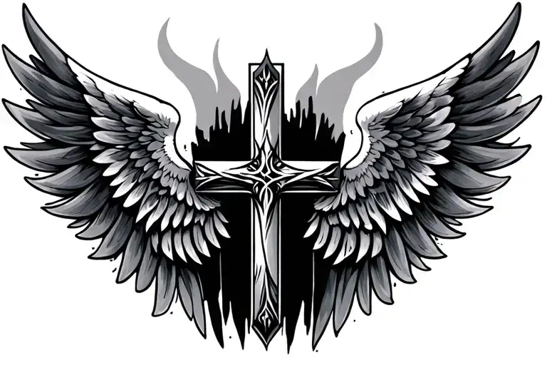 Cross In Between Pair Of Wings