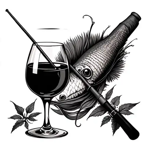 A Glass Of Wine And A Fishing Rod