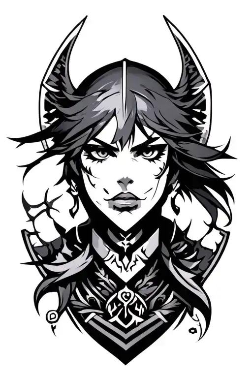 A Anime Slav Tattoo Design In Black And Grey