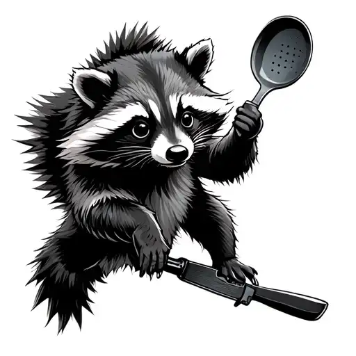Tactical Raccoon Holding Frying Pan Flying