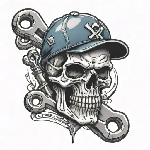 Blue-collar Skull Spanners Mechanic Working