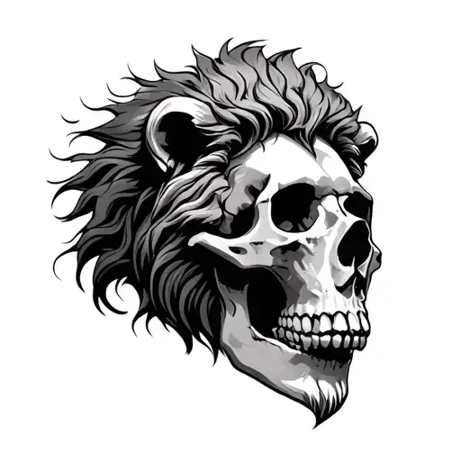 Lion Head On Top Of Human Skull Surrounded