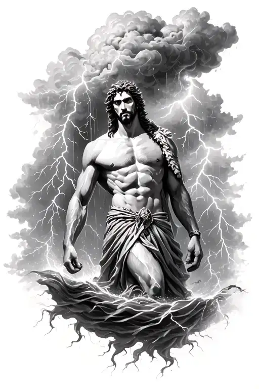 Lightning Rain Cloud Details Behind Poseidon