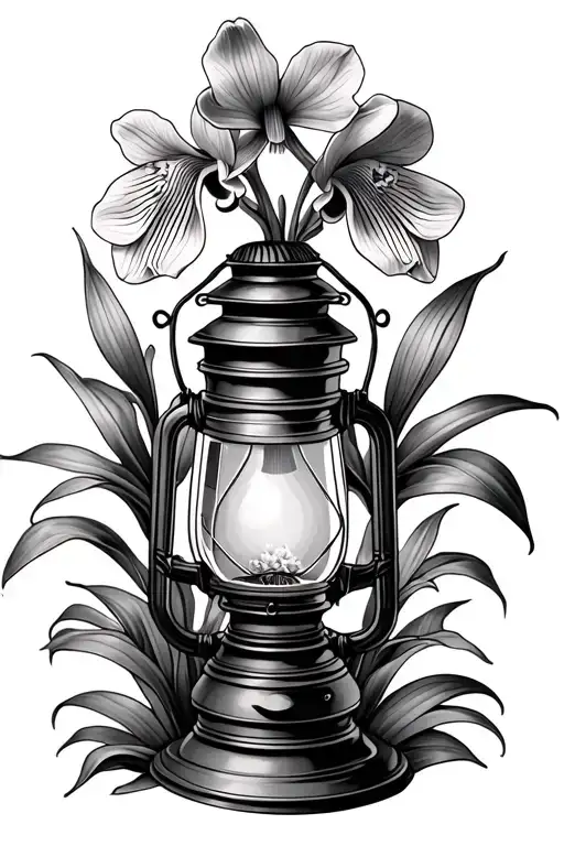 Lantern With Ladyslipper Orchid Flowers