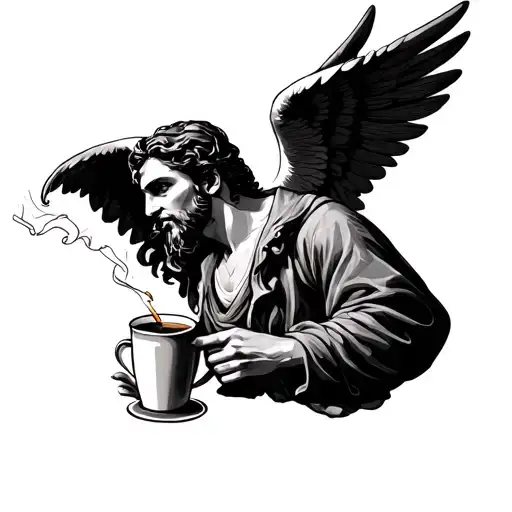 Male Angel With Cigarettes And Coffee