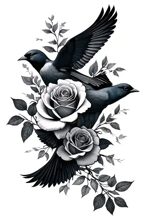 Cross Roses Birds Flying
