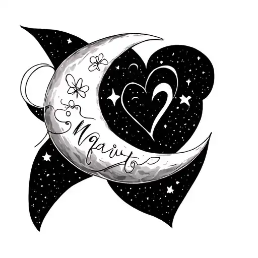 Mario Prieto Written Cursive With Moon And Heart Fine Line