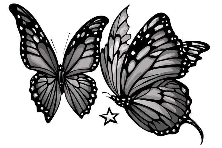 2 Stars And 2 Butterflies Flying