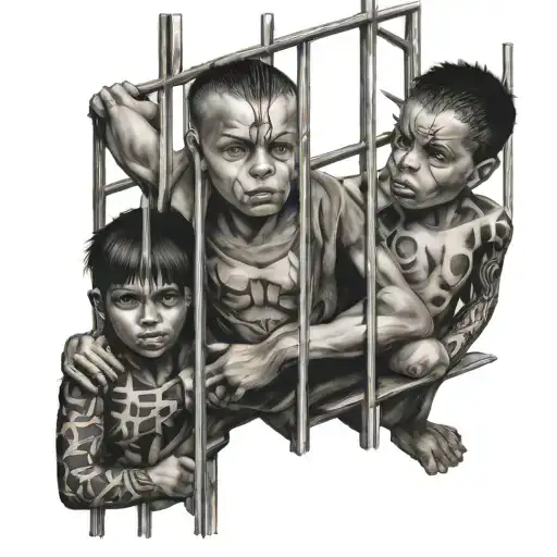 Children Locked In A Cage With The Shape Of Human Bodies
