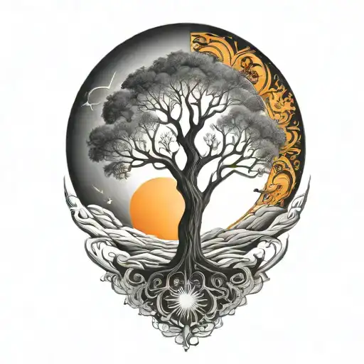 Tree Of Life And Sun And Moon