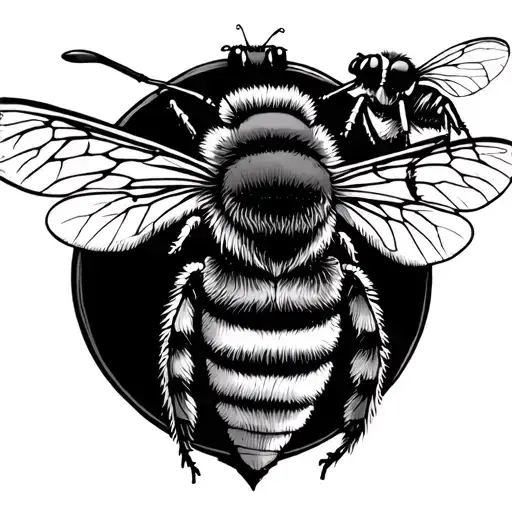 Bee And Moth Sitting On Opposite Sides Of A Wooden Seesaw