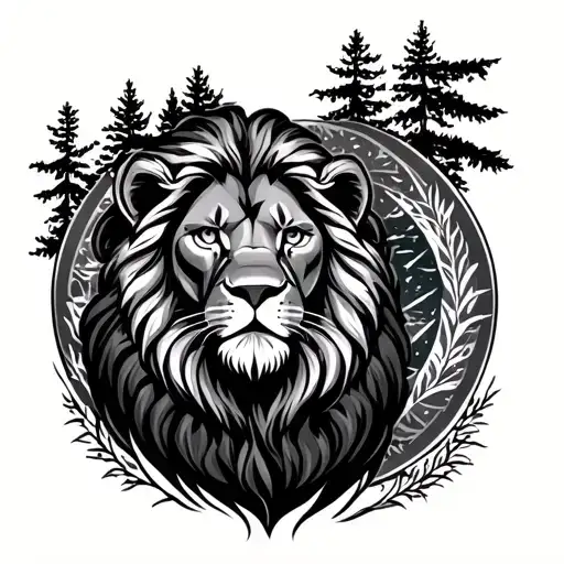 Lion On Arm With Design Around It Forestry