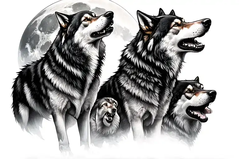 Wolf Pack Howling Moon