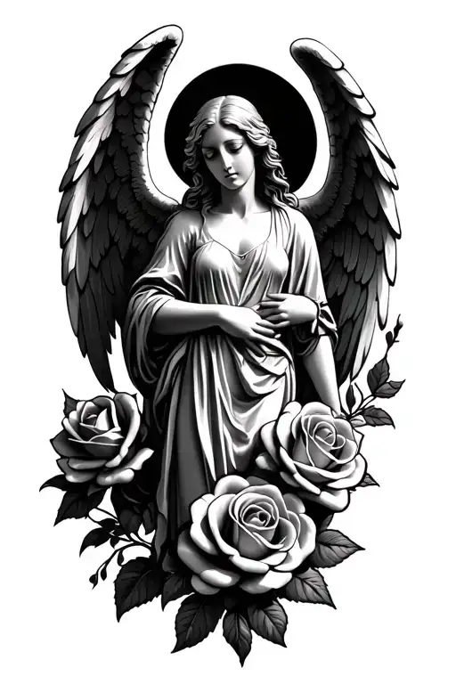 Angel And Roses Intertwined