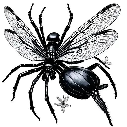 Black Widow Spider And Dragonfly