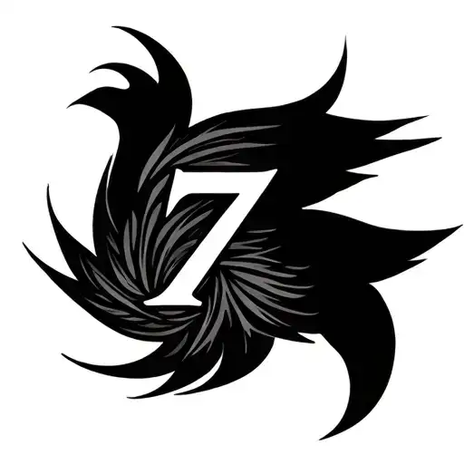 Number 7 Incorporated In Bird Like Abstract Design
