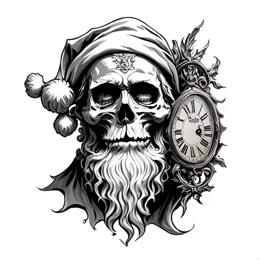 Santa Death With A Clock With Roman Numbers