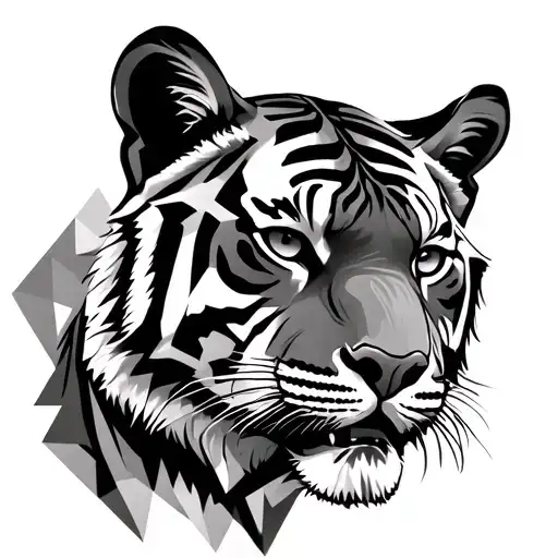 Tiger Face With Geometric Background Looking Through Lens