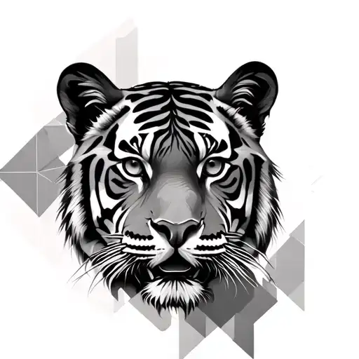 Realistic Tiger Face With Geometric Background Black