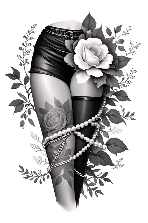 Floral Leg Sleeve With Pearl Chain Wrapped