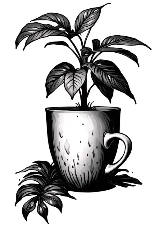 A Monsterra Plant Growing On A Mug