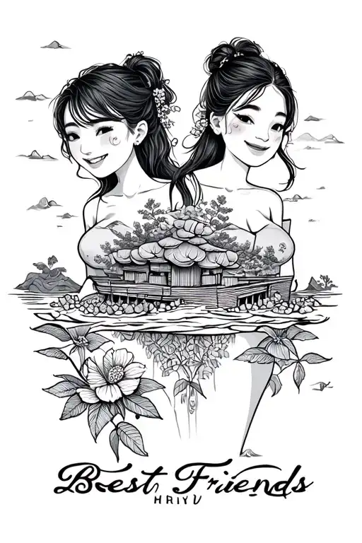 Best Friends Travel Asia Line Art