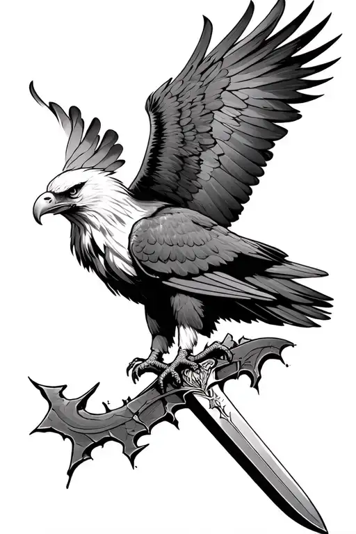 Eagle Perched On Cracked Sword