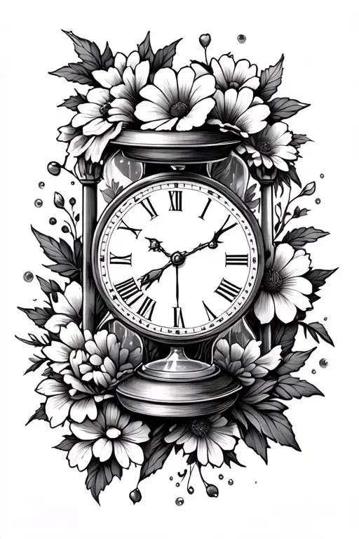 Flowers And Clock Hourglass