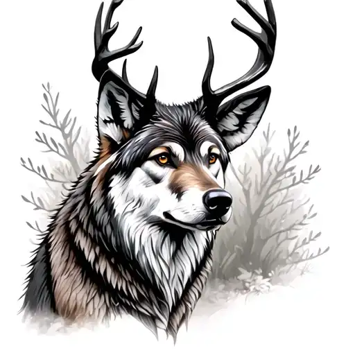 Wolf And Deer Standing